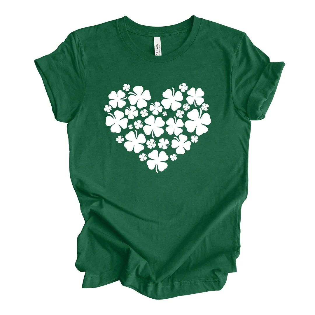 St Patrick's Day, Four Leaf Clovers, Cute Shamrocks in Heart Design, Premium Unisex Tee, 3 Color ... | Etsy (US)