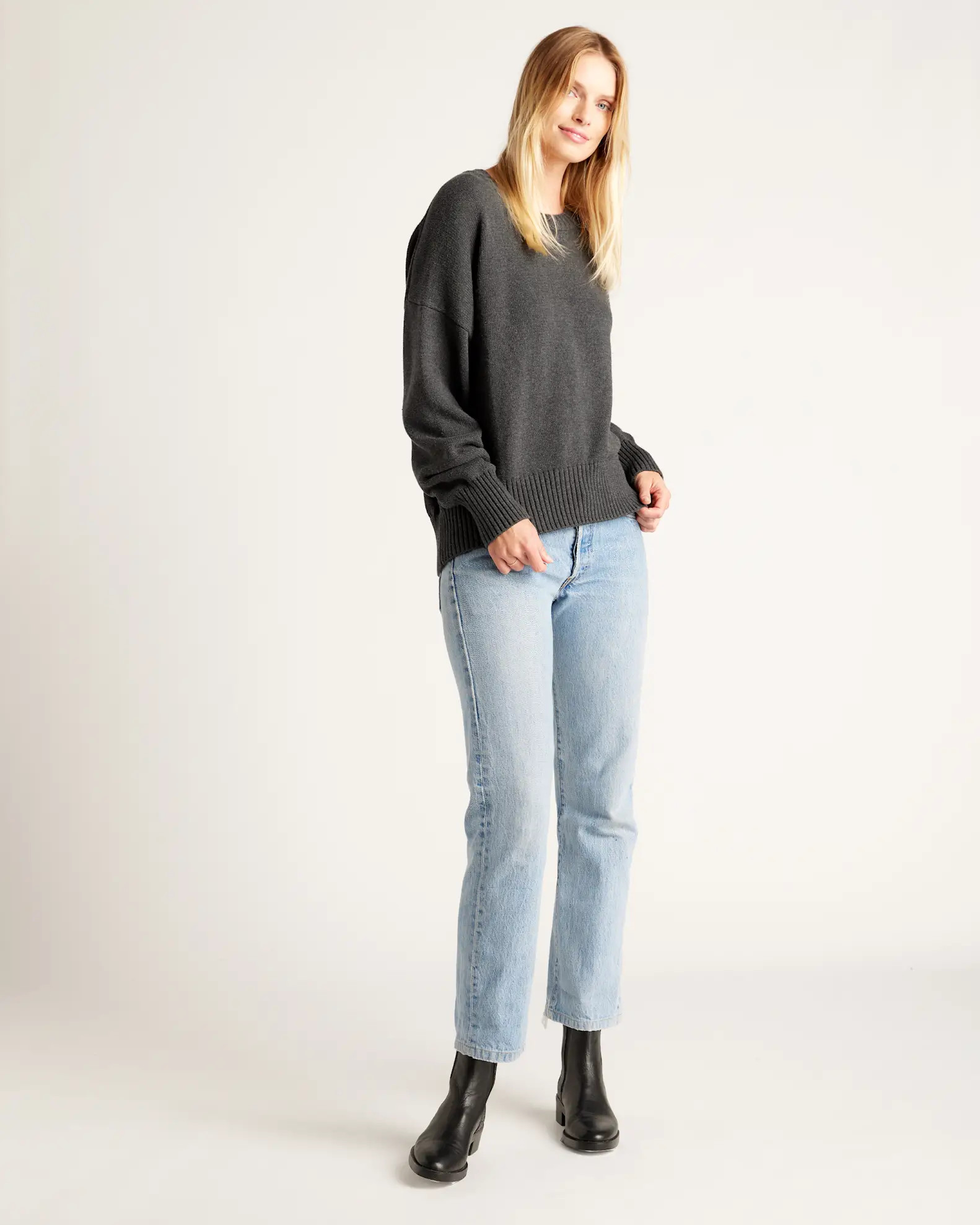 100% Organic Cotton Boyfriend Crew Sweater in Charcoal | Quince