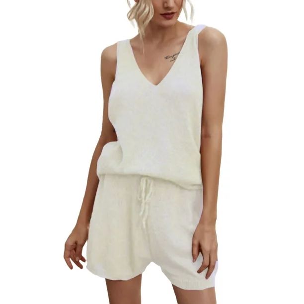 Women's Summer Pajama Set Loungewear Joggers Two piece Lounge Set Knit Loose Sleeveless Sweatsuit... | Walmart (US)