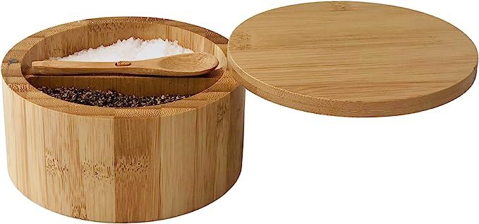 Bamboo Salt and Pepper Box - 2 Compartment - Built-in Serving Spoon - Swivel Lid with Magnet to K... | Amazon (US)