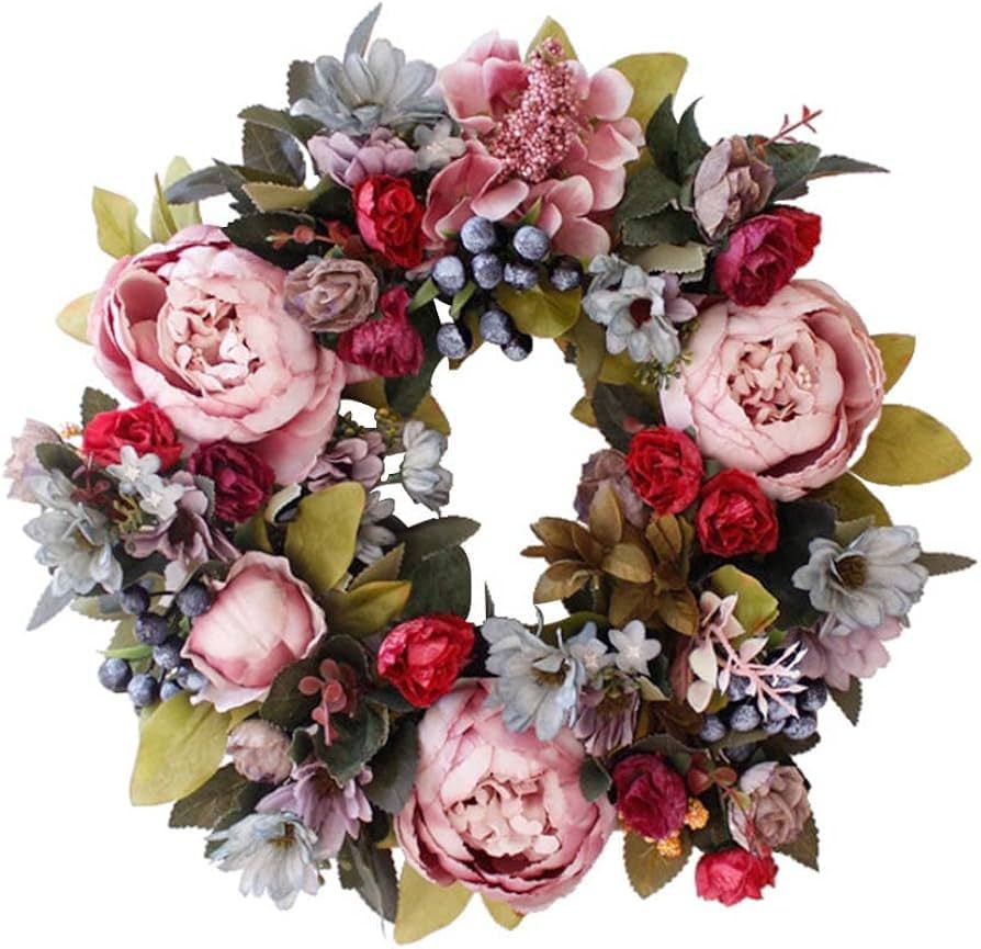 Artificial Peony Flower Wreath Handmade Floral Wreath for Front Door Decor Spring Summer Wreath 1... | Amazon (US)