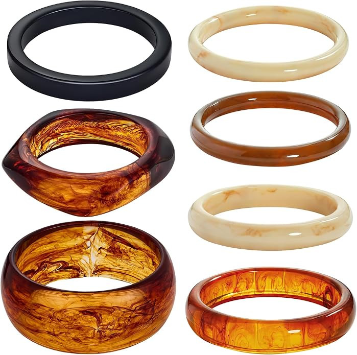Tortoiseshell Resin Bangles Bracelets, 7 Pcs Chunky Boho Punk Geometric Acetate Plate Brown Acryl... | Amazon (US)