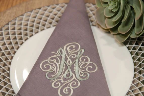 Lavender Color Wedding Napkins with Monogram sage monogram | Etsy | Etsy (US)