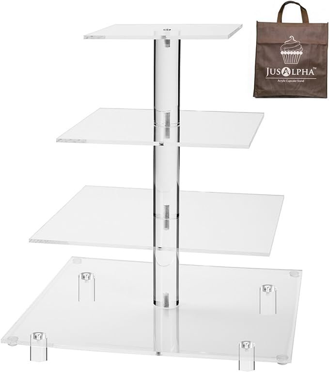 Jusalpha® Large 4 Tier Square Acrylic Cupcake Tower Stand for Dessert, Pastry, Serving Platter-C... | Amazon (US)