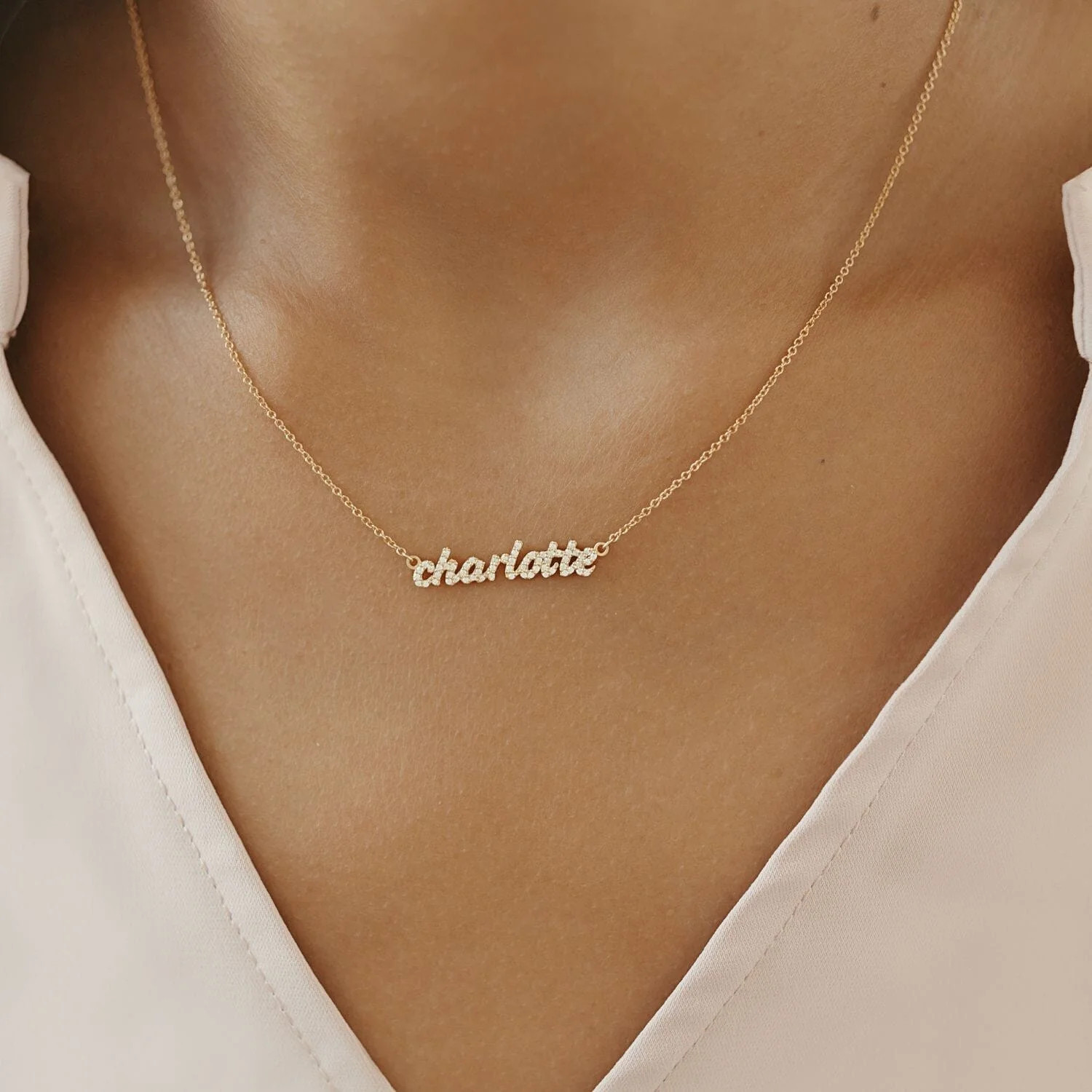 Pavé Custom Nameplate Necklace | Tiny Tags