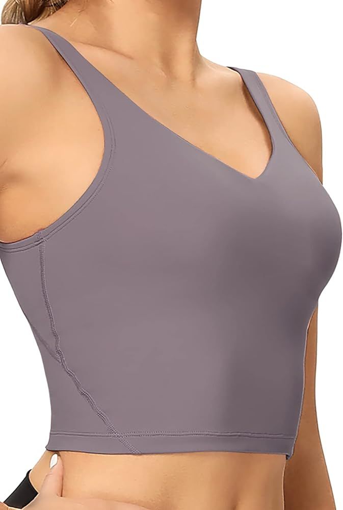 Amazon.com: Ritiriko Workout Tank Tops for Women - Women Cropped Running Shirts Longline Padded S... | Amazon (US)