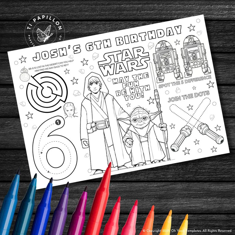 Kids Birthday Coloring Page, Printable Custom Birthday Coloring Placemat, Birthday Craft Activity... | Etsy (US)