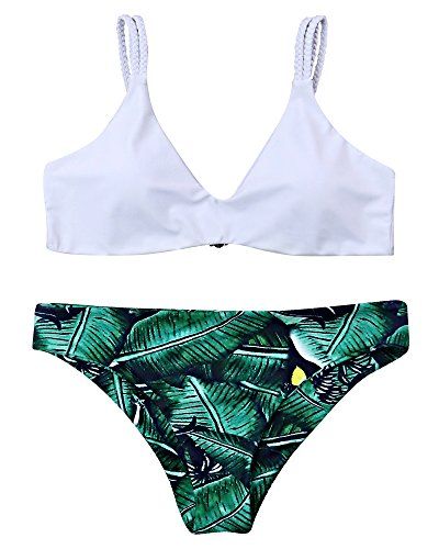 MOOSKINI Womens Padded Two Piece Tankinis Printed Leaf Bikini Set Swimsuit | Amazon (US)