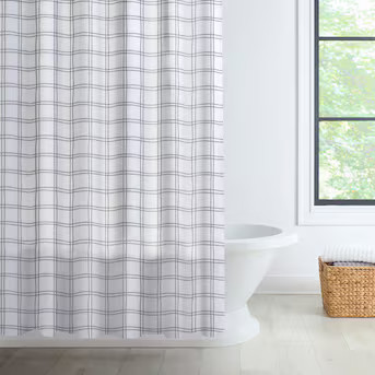 Style Selections 70.0-in W x 72-in L Gray Plaid Mildew Resistant EVA/PEVA Shower curtain | Lowe's
