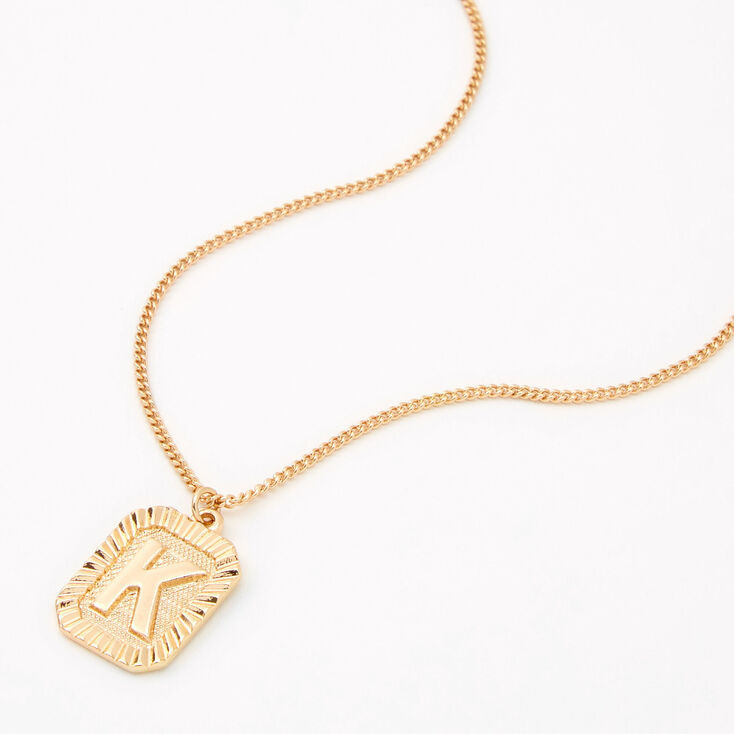 Gold Initial Rectangle Medallion Pendant Necklace - K | Claire's (UK)