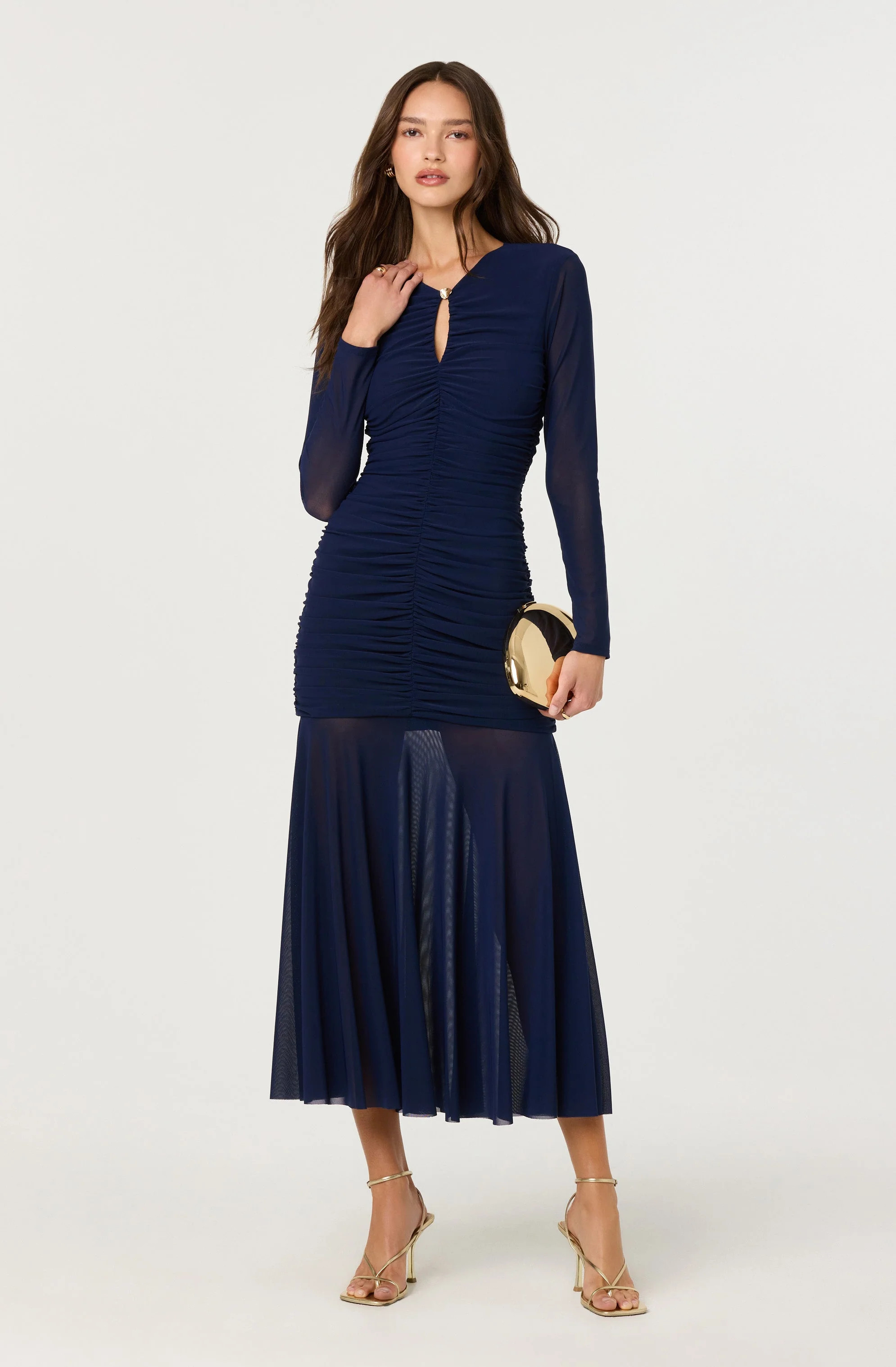 Yasmine Ruched Long Sleeve Dress - Navy / XS | ASTR The Label (US)