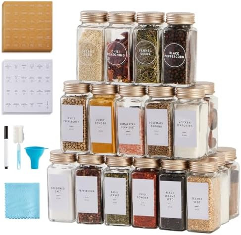 36 Pcs Spice Jars with Label- Glass Spice Jars with Gold Metal Caps,Shaker Lids, Funnel, Chalk Pe... | Amazon (US)