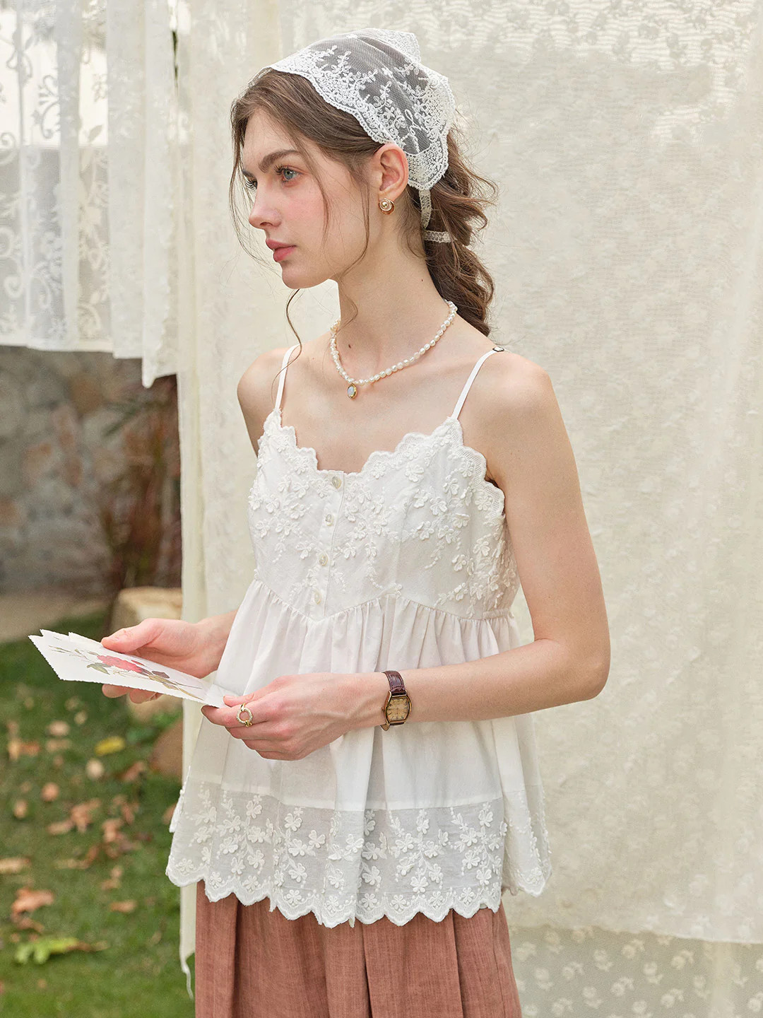 Myla Lace-Embroidered 100% Cotton Top | Simple Retro