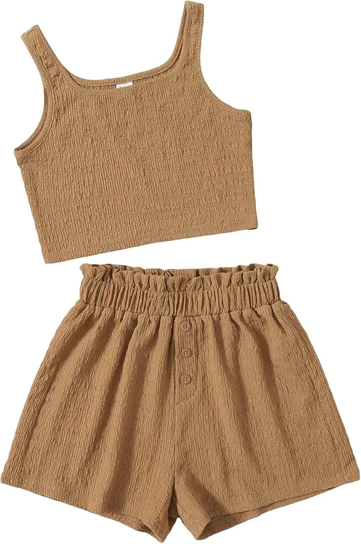 SHENHE Girl's Two Piece Outfits Sleeveless Button Front Crop Tank Top and Shorts Set | Amazon (US)