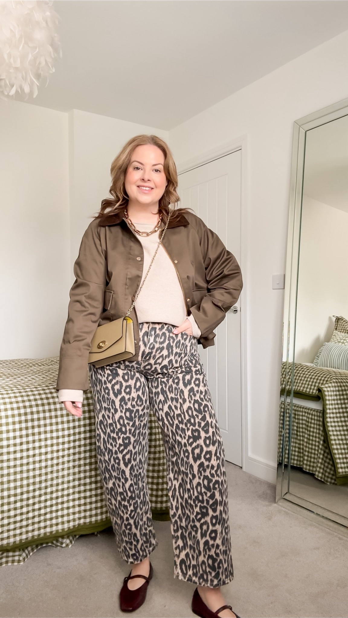Spring outfit, leopard print barrel leg jeans, khaki jacket 

#LTKmidsize #LTKspring #LTKjeans