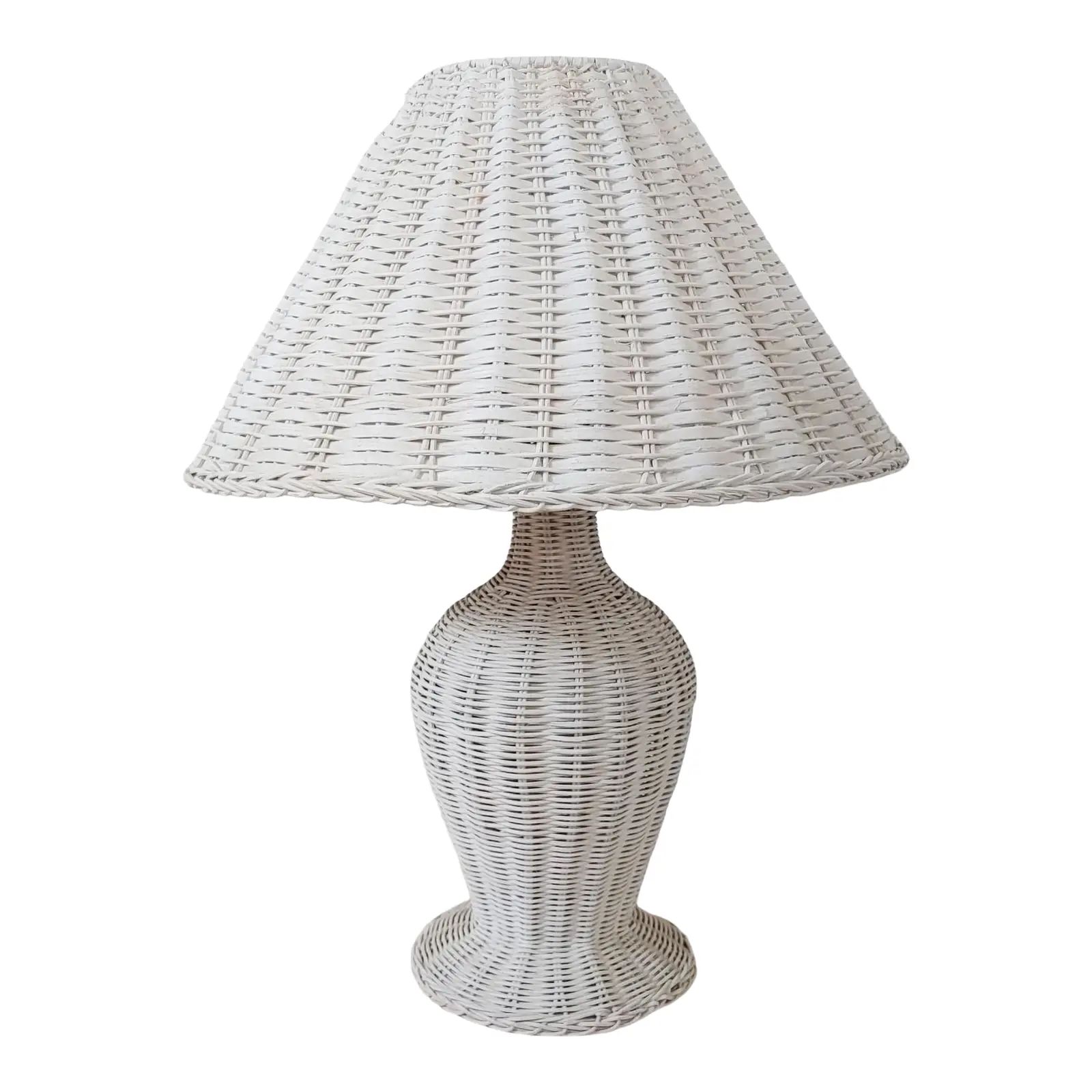 Vintage 1970s White Wicker Lamp | Chairish