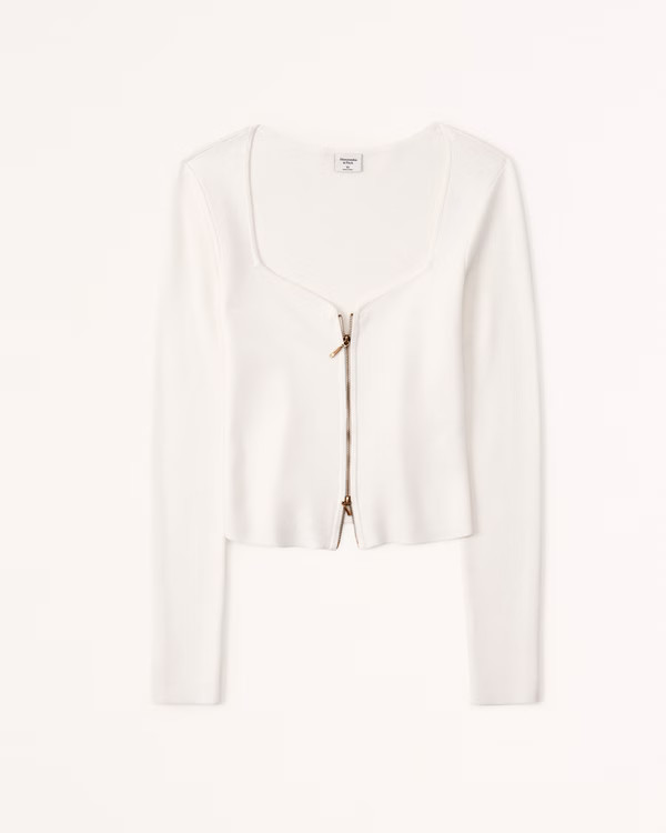 Women's Zip-Up Notch-Neck Slim Top | Women's Tops | Abercrombie.com | Abercrombie & Fitch (US)