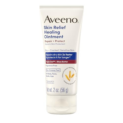 Aveeno Skin Relief Healing Ointment, Repair & Protect Extra Dry, Cracked Skin, Glycerin Protectant with Triple Oat & Shea Butter, Fragrance-Free & Non-Greasy Feel, Travel Size, 2.0 oz | Amazon (US)