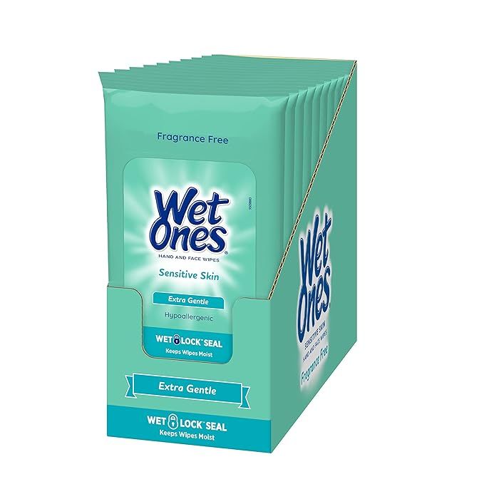 Wet Ones Hand Wipes for Sensitive Skin | Wipes Case for Hand and Face | 20 ct. Travel Size (10 ... | Amazon (US)
