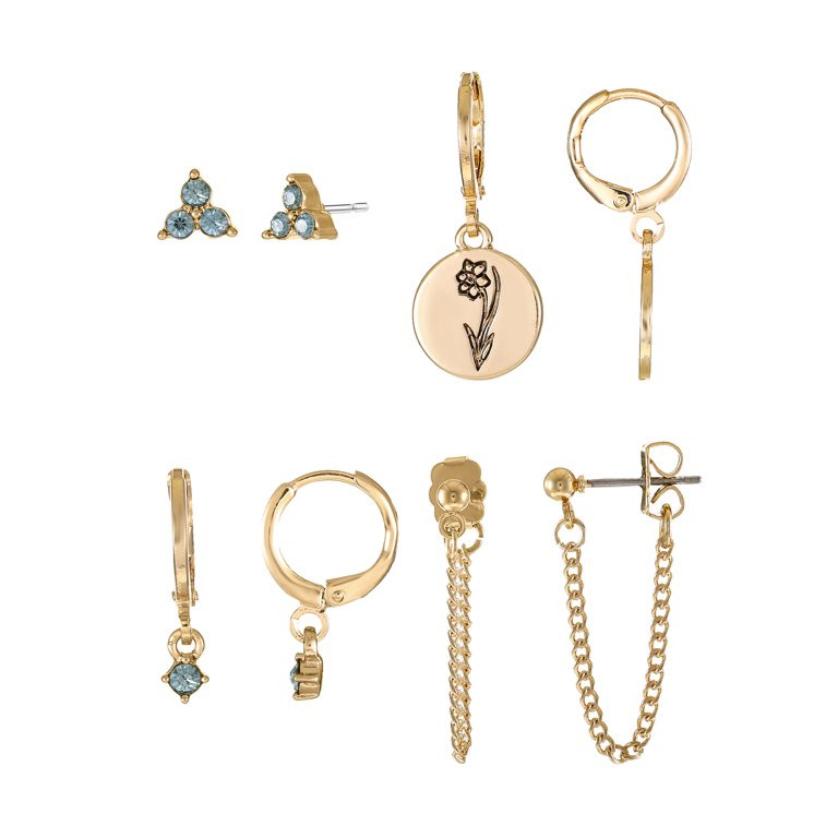 Time and Tru Goldtone Birth Flower Earring Collection, 4 Pairs, March | Walmart (US)