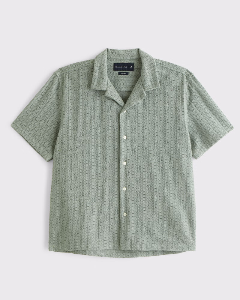 Abercrombie & Fitch Men's Camp Collar Cropped Lace Shirt in Green - Size XL | Abercrombie & Fitch (US)
