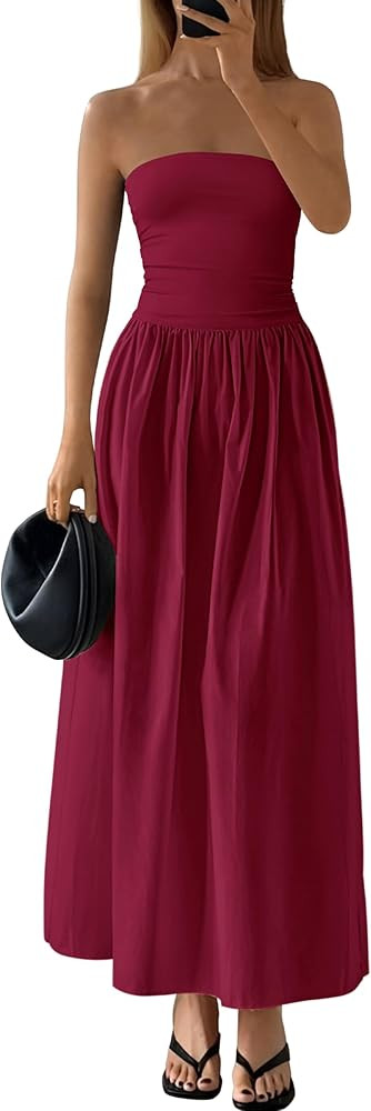 PRETTYGARDEN Women 2026 Summer Elegant Strapless Maxi Dress Tube Top Dress A Line Flowy Long Wedd... | Amazon (US)