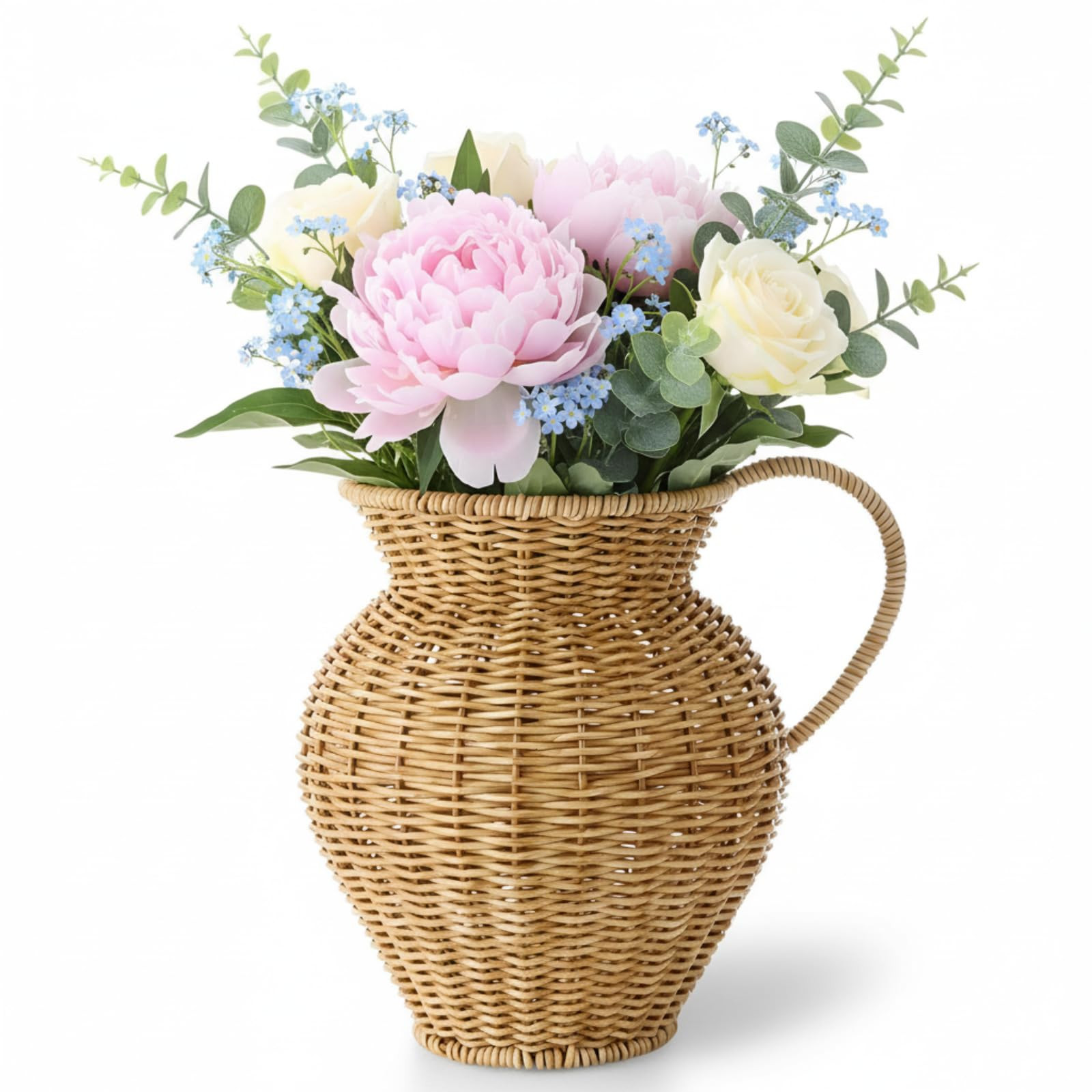 9" Tall Faux Wood Rattan Vase Wicker Vase Country Style Home Decor 6.3 x 7.67 x 9 Inch Woven Bask... | Amazon (US)
