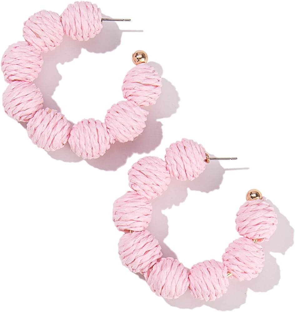 Raffia Hoop Earrings Statement Boho Earrings Cute Rattan Earrings Handmade Colorful Earrings for ... | Amazon (US)