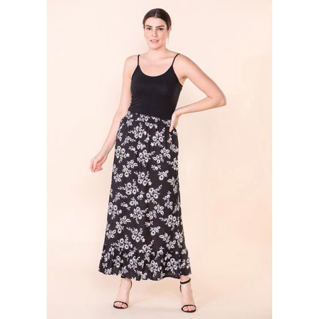 Shop LC TAMSY Women Black Floral Print Staple Ankle Length Skirt Size 1X Gifts | Walmart (US)