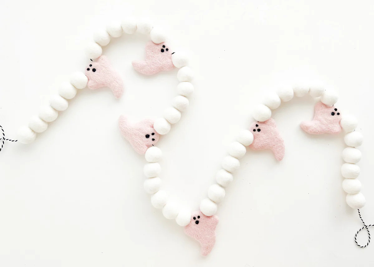 Pink Ghost Felt Ball Garland | Pearl & Jane