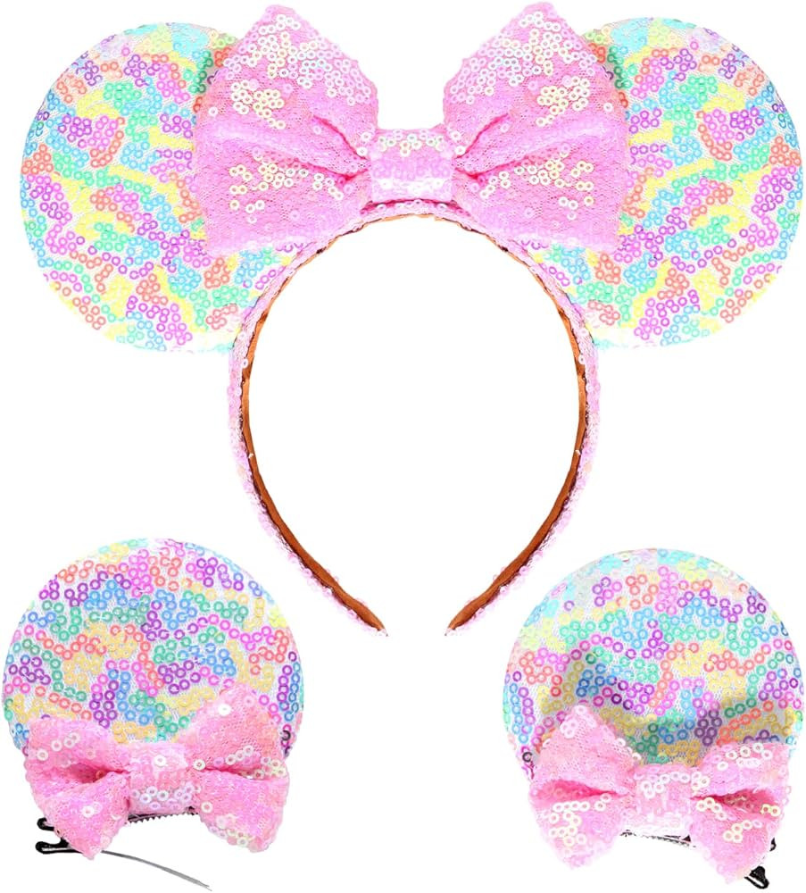 Mouse Ears Bow Headbands Mice Sequin Ears Headbands for Girls Women Adult Kids, Mouse Ears Clip f... | Amazon (US)