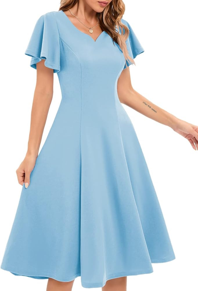 HomRain Wedding Guest Dresses for Women Vintage Short Sleeves Casual Fit and Flare Cocktail Forma... | Amazon (US)