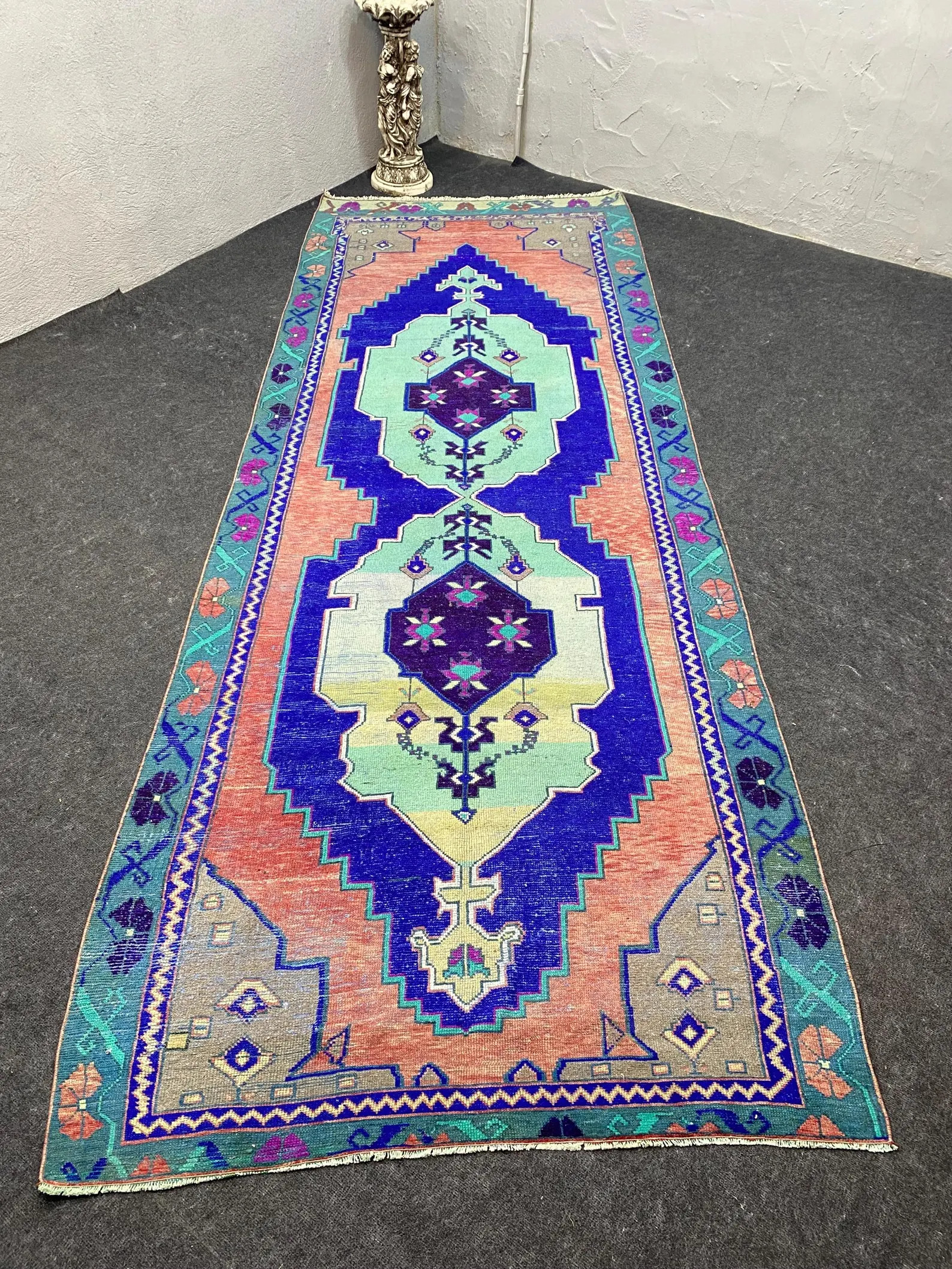 Handmade Wool Turkish Runner Rug, Vintage Hallway Rug (4.6 x 12.6 ft).Tax Free USA | Etsy (Global)