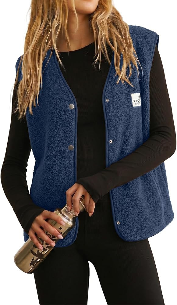 Hiking Sherpa Vest for Women, Fleece Sleeveless V Neck Jacket, Vacation Travel Outerwear, Warm Dr... | Amazon (US)