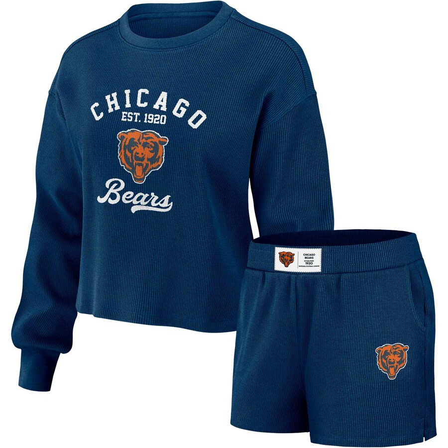 Chicago Bears WEAR by Erin Andrews Women's Waffle Knit Long Sleeve T-Shirt & Shorts Lounge Set - ... | Fanatics
