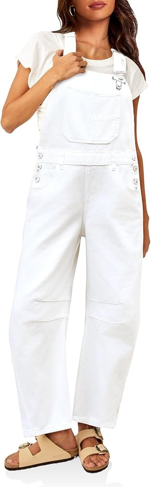 PLNOTME Womens Denim Bib Overalls Barrel Leg Adjustable Strap Jean Pants Jumpsuits with Pockets | Amazon (US)