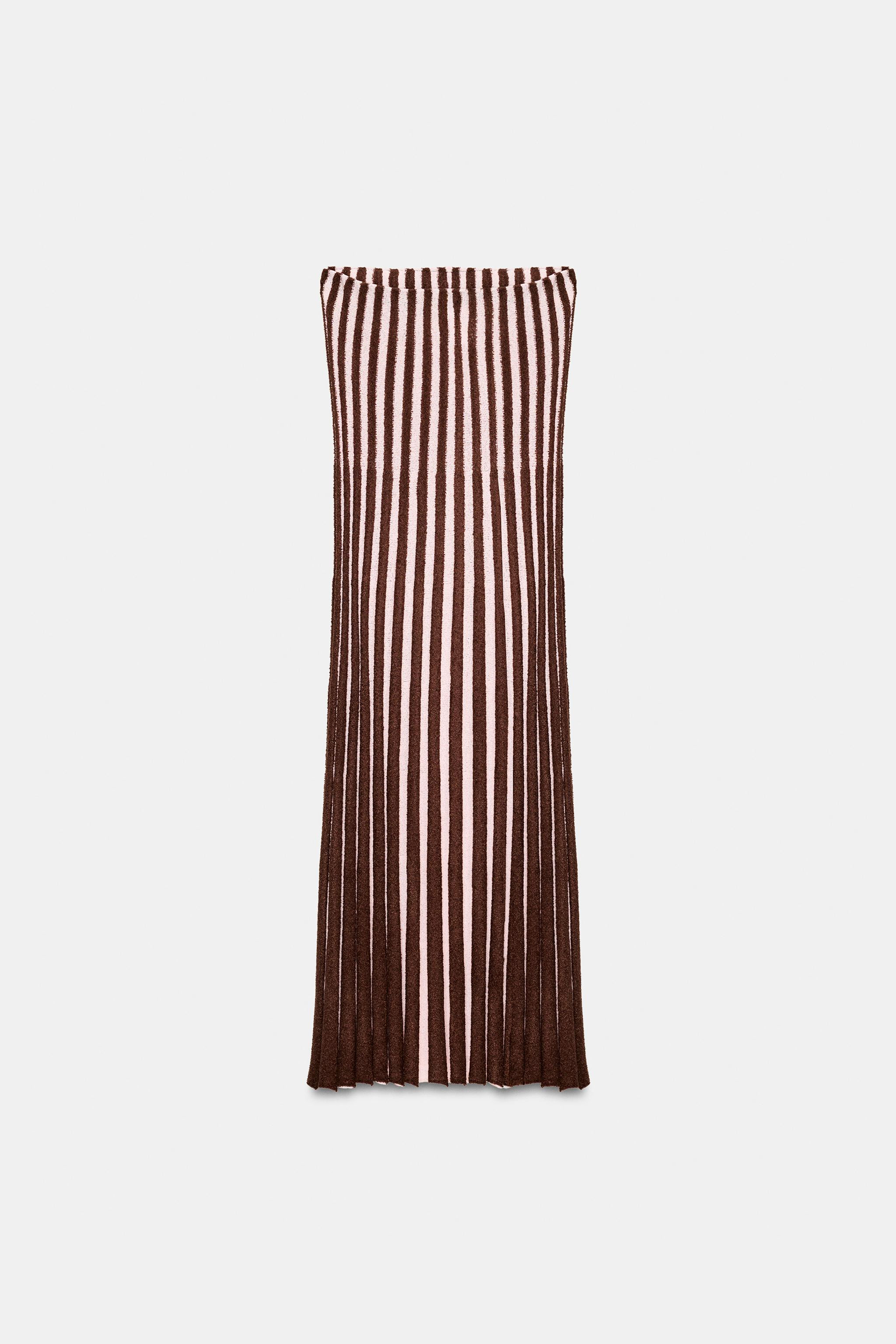 TEXTURED STRIPED PLEATED SKIRT | Zara US