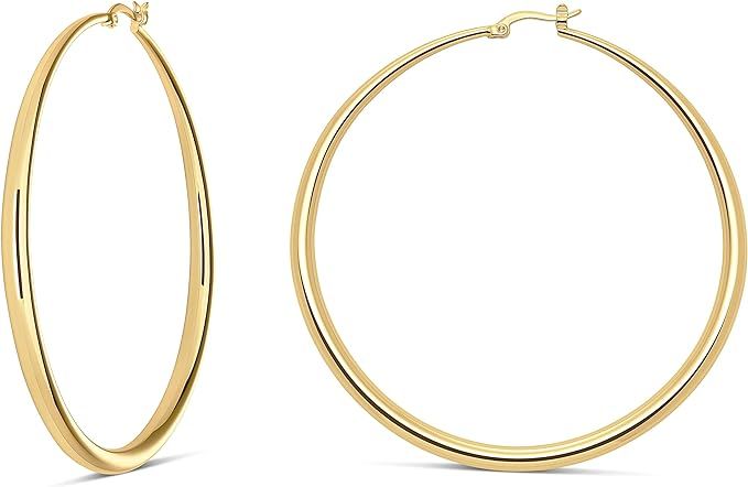 MILLA Classic 14K Gold Hoop Earrings For Women & Sterling Silver Hoops - Designer Contoured Gold ... | Amazon (US)