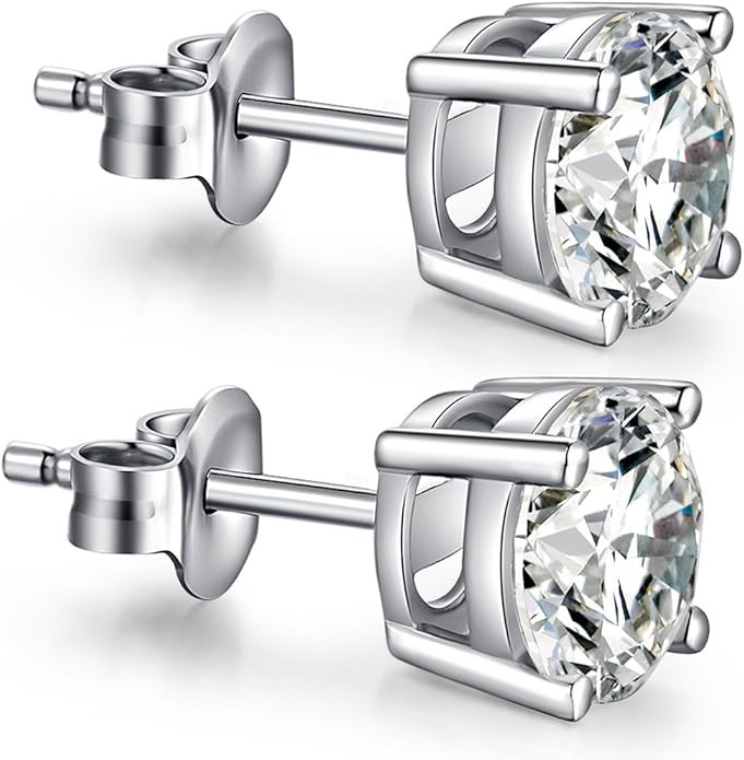 Fashion 925 Sterling Silver Pricess Cut Cubic Zirconia Stud Earrings 4mm 5mm 6mm 7mm 8mm | Amazon (US)