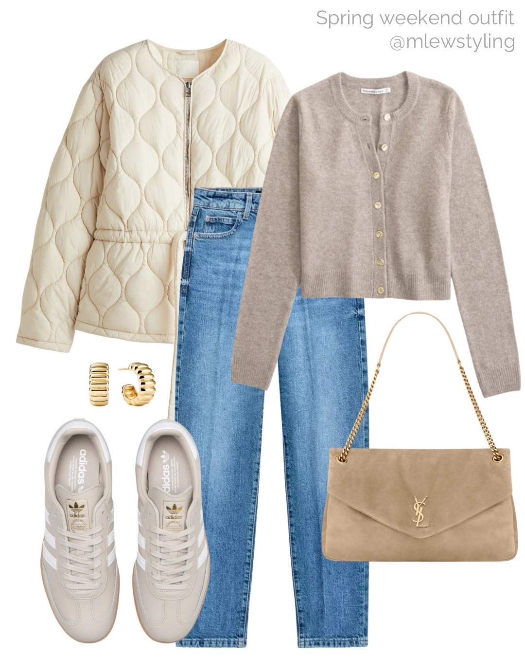 What to wear for a spring weekend 🌼

Tags: new-in H&M quilted jacket, Abercrombie cardigan sweater, adidas Spezial sneakers, suede ysl bag, Zara mom jeans, neutral aesthetic, capsule wardrobe, spring trends 

#LTKootd #LTKSeasonal #LTKmomlife