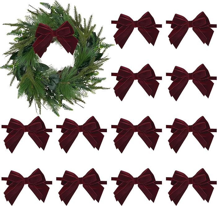AIMUDI Maroon Velvet Ribbon Bows 4'' Christmas Bows for Gift Wrapping Premade Gift Bows Burgundy ... | Amazon (US)