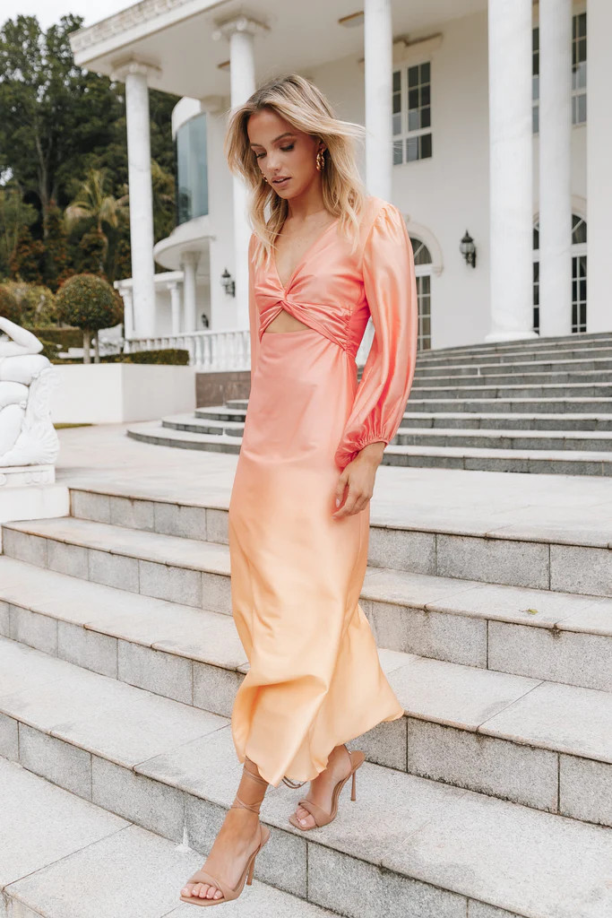 Crescent Long Sleeve Gradient Maxi Dress - Coral Gradient | Petal & Pup (US)