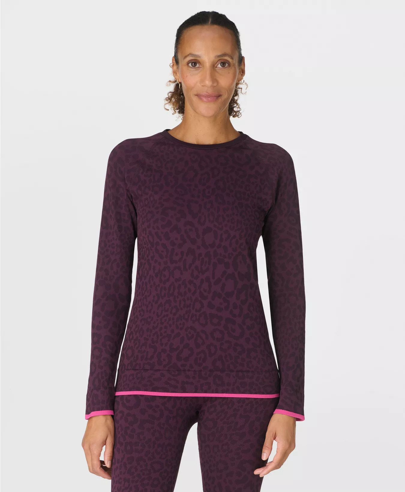 Animal Crew Neck Base Layer Top - Purple Leo Jacquard | Women's Ski Clothes | Sweaty Betty | Sweaty Betty UK