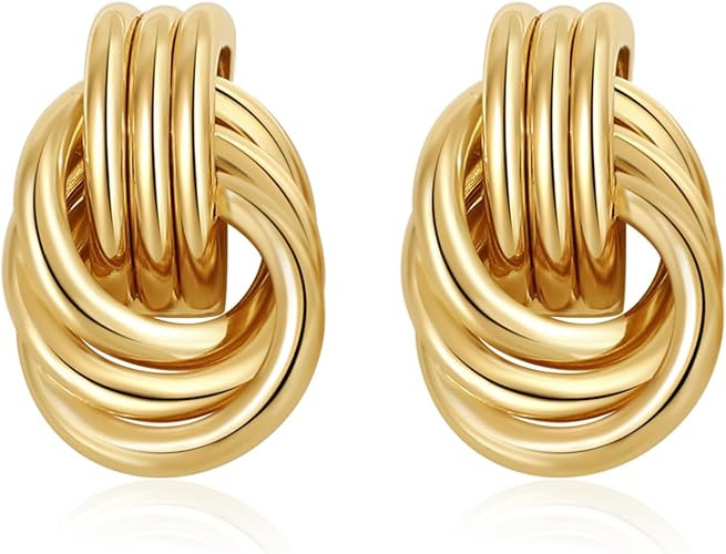 Trendy Gold Plated Knot Earrings for Women Chunky Statement Drop Dangle Earrings Lightweight Hypo... | Amazon (US)