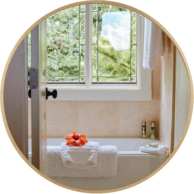 48" Round Wall Mirror Gold Metal Framed Round Mirror Modern Farmhouse Style Vanity Mirror Cirlr W... | Amazon (US)