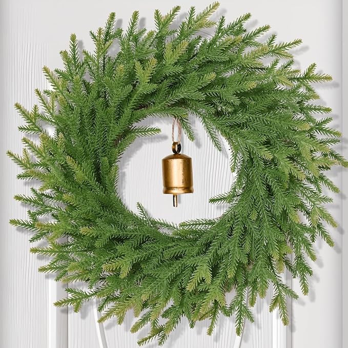 Christmas Wreath Decorations - 24" Norfolk Pine Wreath with Vintage Charm Cow Bell, Christmas Wre... | Amazon (US)