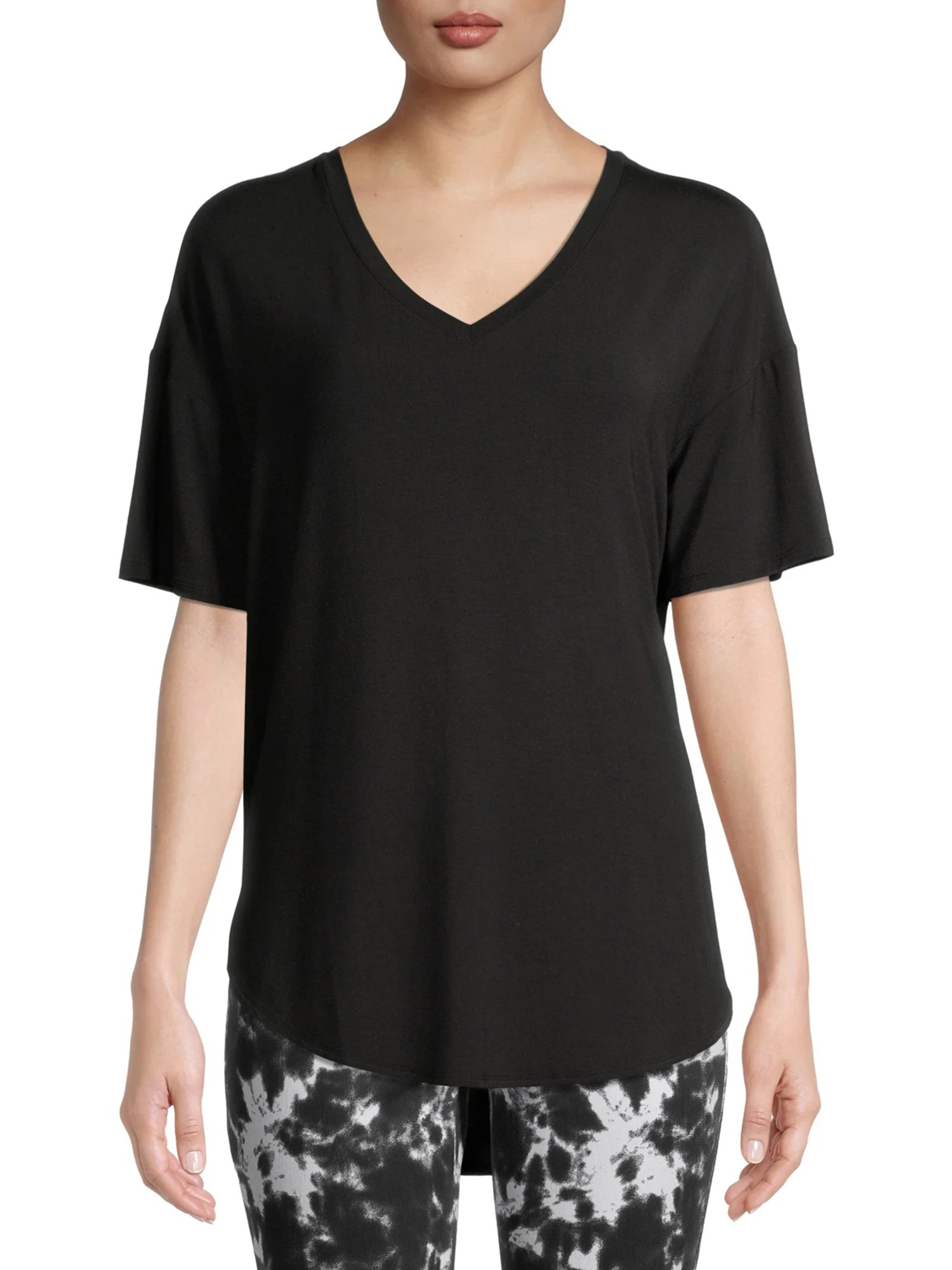 Time and Tru Women's Short Sleeve V-Neck Tunic T-Shirt | Walmart (US)