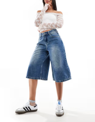 The Ragged Priest low rise denim jorts in mid bue  | ASOS | ASOS (Global)