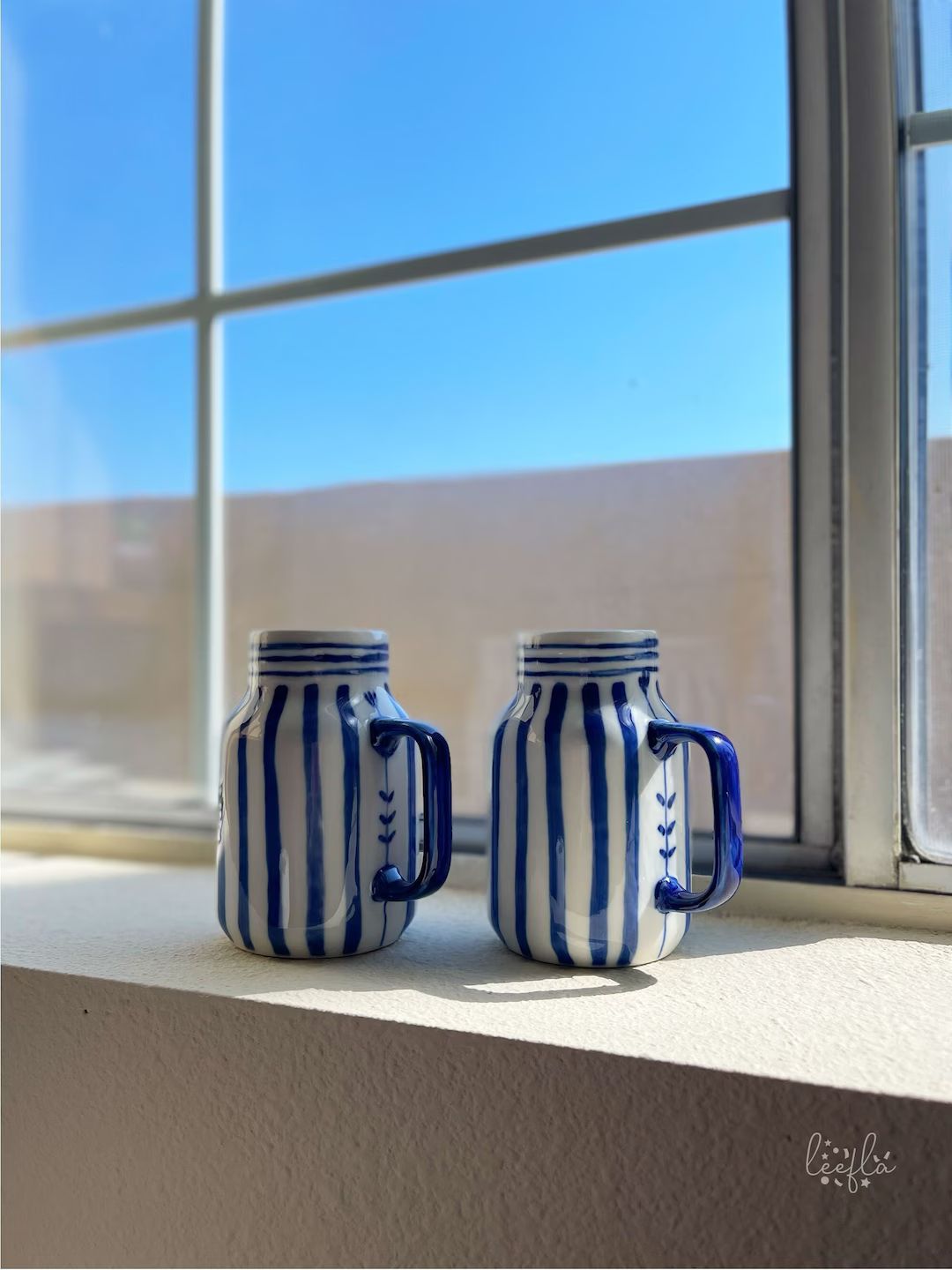 Handmade Hand-painted Ceramic Mug Vase, Striped, Ceramic Mug With Handle, Flower Vase, Pencil Hol... | Etsy (US)