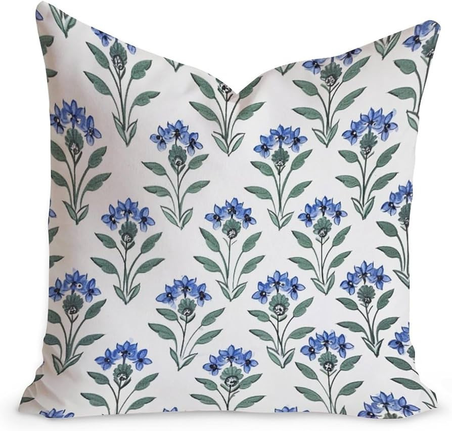 MangGou Indigo Water Lily Farmhouse Cushion Cover Botanical Floral Nymphaea Lotus Home Decor Cush... | Amazon (US)